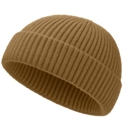 Short Fisherman Beanie for Men Women Wool Knit Cuff Winter Hats - color: 1pcs-light Coffee