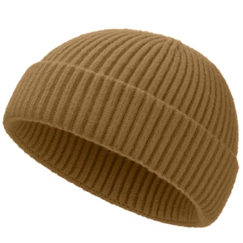 Short Fisherman Beanie for Men Women Wool Knit Cuff Winter Hats - color: 1pcs-light Coffee