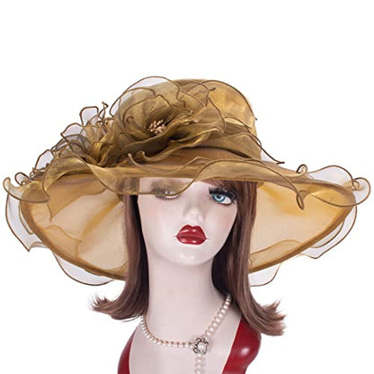 Lawliet Womens Dressy Wide Brim Church Wedding Occasion Sun Hat A613 - color: Gold