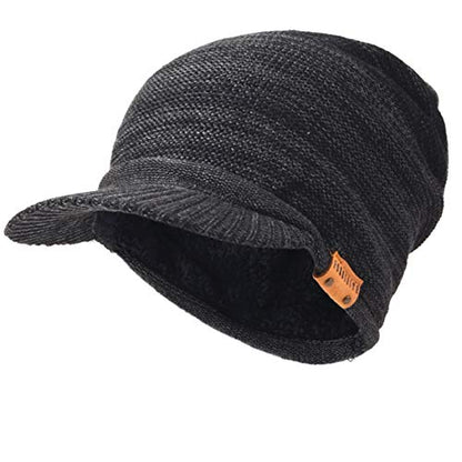 Ruphedy Mens Beanie with Brim Winter Hat Knitted Thick Fleece Visor Beanie - color: B319-grey