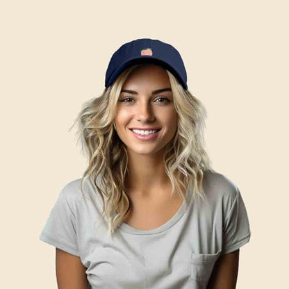 DALIX Peach Embroidered Dad Cap Cotton Baseball Hat Women - color: Navy Blue