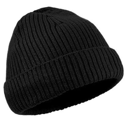 Clakllie Swag Beanie for Men Cuffed Thick Knitted Hat Warm Winter Hats Plain Stocking Skullcap Stretchy Fisherman Beanies Hat - color: Cdus-kh43-black