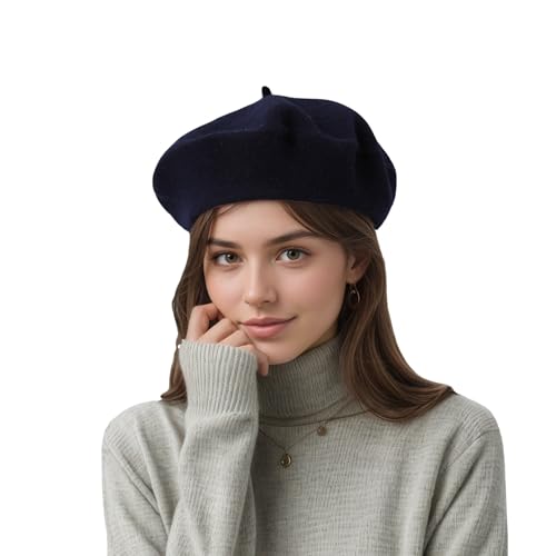 Women's Wool Beret: 70% Wool French Hat for Daily, Lightweight & Chic Berets for Women - color: Navy Blue