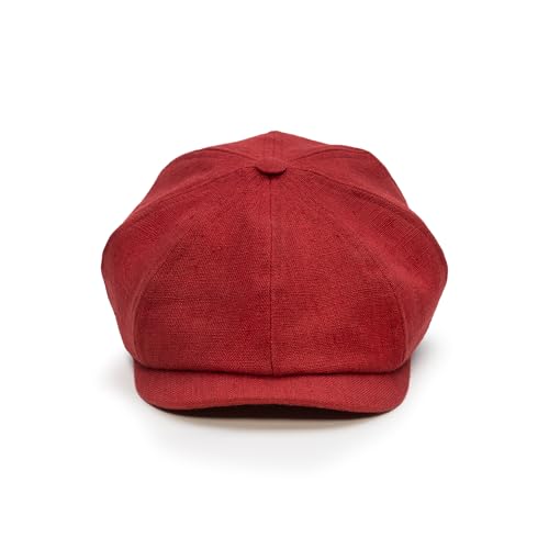 Sterkowski Model Rowdy | 100% Linen Newsboy Cap for Men and Women | Airy 8 Panel Paperboy Cap - color: Light Burgundy, size: 6 3/4