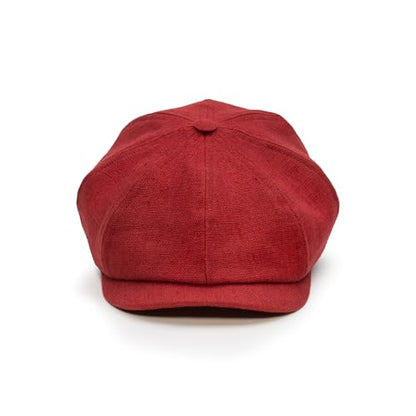 Sterkowski Model Rowdy | 100% Linen Newsboy Cap for Men and Women | Airy 8 Panel Paperboy Cap - color: Light Burgundy, size: 6 3/4