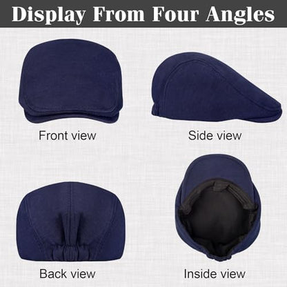 Senker Fashion 2 Pack Newsboy Cap for Men, Wool Blend Tweed Flat Cap - color: Navy Blue Black