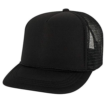 OTTO Polyester Foam Front Youth 5 Panel High Crown Trucker Hat - color: Black