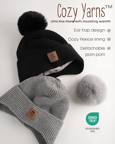 FURTALK Baby Toddler Winter Hat Fleece Lined Beanie Earflaps Outdoor - color: Black+gray, size: 2-6 Years