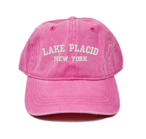 Lake Placid New York Embroidered Cotton Baseball Cap hat - color: Pink