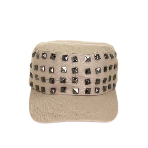 Adjustable Cotton Military Style Studded Front Army Cap Cadet Hat - Diff Colors Avail - color: Khaki
