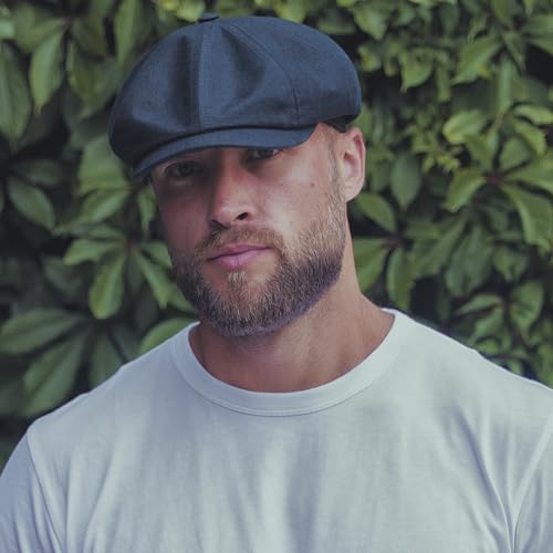 Sterkowski Model Rowdy | 100% Linen Newsboy Cap for Men and Women | Airy 8 Panel Paperboy Cap - color: Black, size: 7 1/2