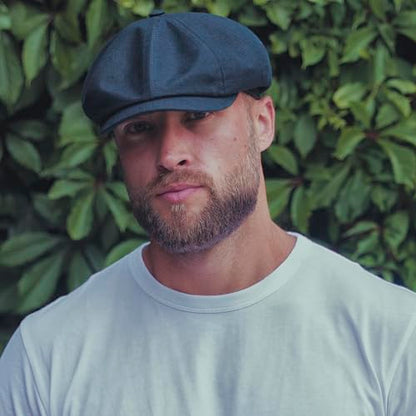 Sterkowski Model Rowdy | 100% Linen Newsboy Cap for Men and Women | Airy 8 Panel Paperboy Cap - color: Black, size: 7 1/2