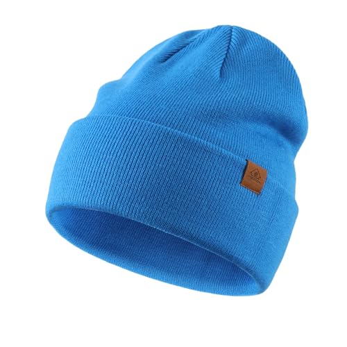 Home Prefer Mens Winter Hats Acrylic Knit Cuff Beanie Cap Warm Womens Beanie Hat - color: Sea Blue