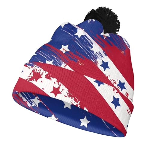 Cute Winter Hats for Women Cold Weather Knit Beanies for Women with Pom Pom - color: American Flag