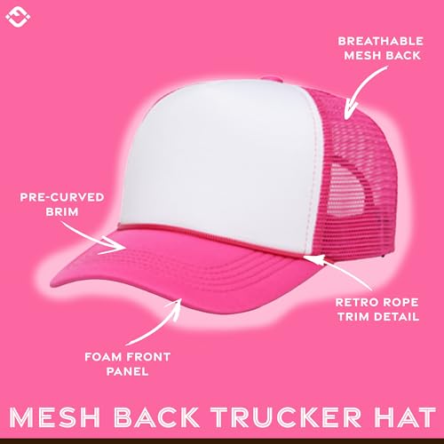 Funky Junque Blank Mesh Foam Lightweight Snapback Trucker Hat - color: White/Hot Pink
