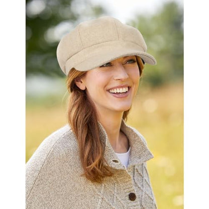 Women’s Newsboy Cap Wool Blend Retro Solid Color Girls Fashion Gatsby Cabbie Visor Beret Hat - color: Herringbone Beige