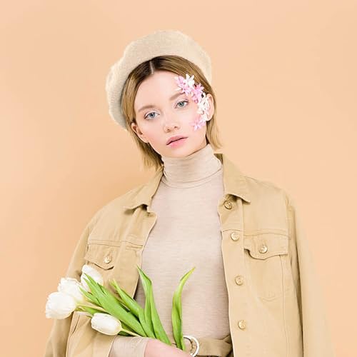 Gllutt Women Wool Beret Hat French Style Solid Color - color: Ivory