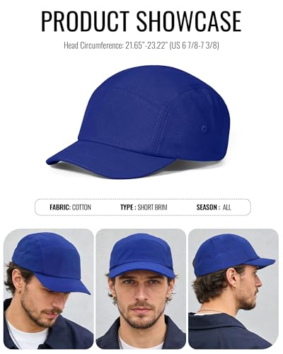 CLAPE Short Brim 5 Panel Hat, Low Profile Breathable Cotton Cap - color: Bs25dy07-royalblue
