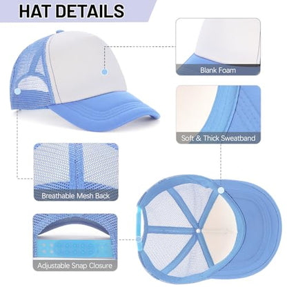 Ultrafun 10 Pack Trucker Hat Mesh Sublimation Blank Hats Adjustable Baseball Caps Hats for Men Women - color: Blue White