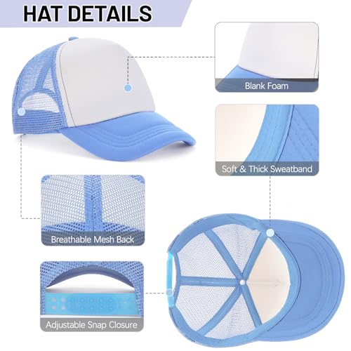 Ultrafun 10 Pack Trucker Hat Mesh Sublimation Blank Hats Adjustable Baseball Caps Hats for Men Women - color: Blue White