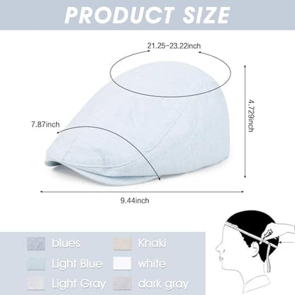 3Pcs Cotton Newsboy Hat for Men Cool Adjustable Flat Cap - color: Cm2-lightblue+lightgrey+white