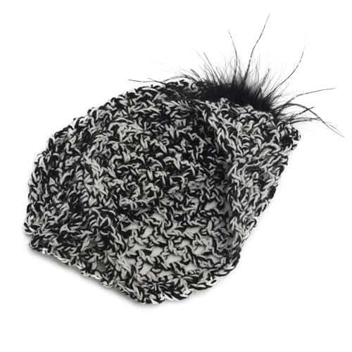 ZLYC Women Crochet Beanie Hat Summer Handmade Knit Decorated Skull Cap - color: Feather Black Mixed White Black