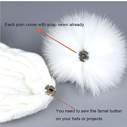 Pack of 6 Detachable Faux Fox Fur Pom Poms for Hats with Snap 4.3inch/11CM DIY Handmade Accessories (Black) - color: Black