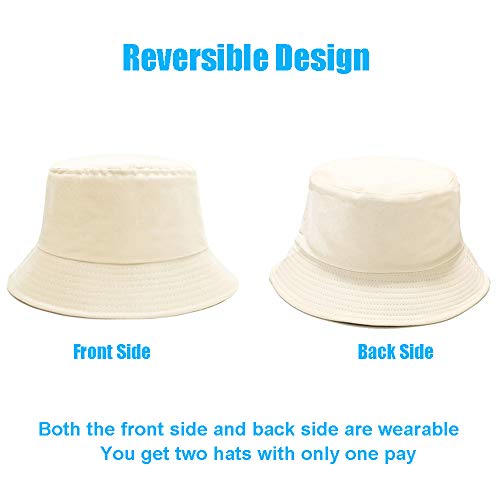 Bucket Hat for Women Men, Reversible Cotton Summer Sun Beach Cap Solid Color Style - color: A-beige