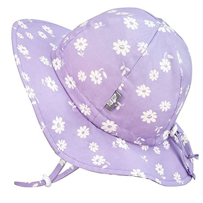 JAN & JUL Adjustable Cotton Floppy Sun Hat with 50+ UPF Protection for Girls - color: Purple Daisy, size: 0-6 Months