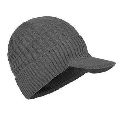 Women's Soft Knitting Visor Beanie Winter Hat with Brim Fleece Lining Baseball Cap - color: Gray
