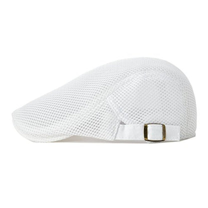 VOBOOM Men Mesh Newsboy Flat Cap Ivy Cabbie Newsboy Cap - color: White