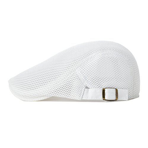 VOBOOM Men Mesh Newsboy Flat Cap Ivy Cabbie Newsboy Cap - color: White