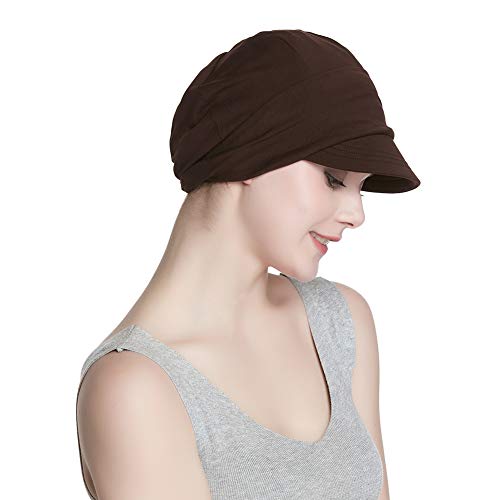 Alnorm Breathable Cotton Hat and Scarf Set Chemo Headwear for Women - color: Coffee Diamonds
