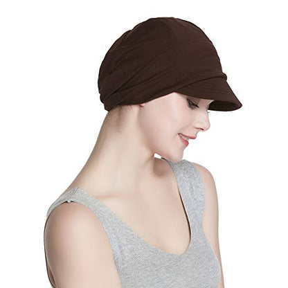 Alnorm Breathable Cotton Hat and Scarf Set Chemo Headwear for Women - color: Coffee Diamonds