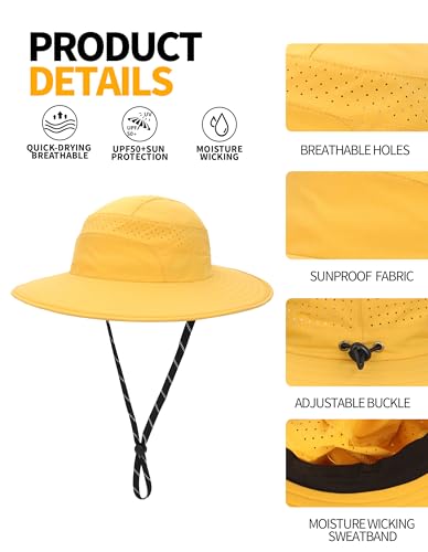 UPF50+ Bucket Hat, Wide Brim Sun Cap - color: Mustard Yellow