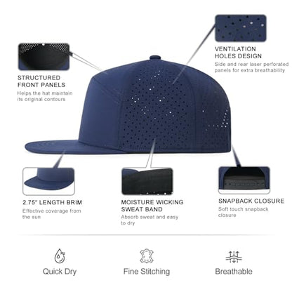 FEINION Men Laser Mesh Flat Brim Snapback Baseball Cap - color: Navy