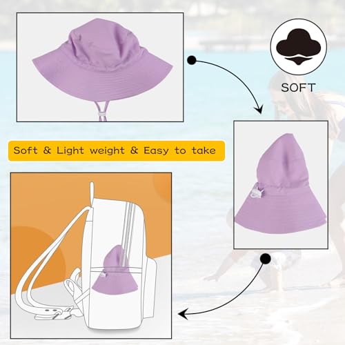 Peecabe Summer Baby Sun Hat for Boys Girls UPF 50+ Wide Brim Toddle Bucket Hat Adjustable Baby Beach Cap 0-8 Years - color: 2pcs-pink+purple, size: 0-6 Months