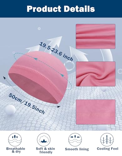 Cotton Skull Caps Lightweight Summer Beanie Hat Thin Sleep Sleeping Hats Chemo Caps Running Helmet Liner - color: Black & Pink