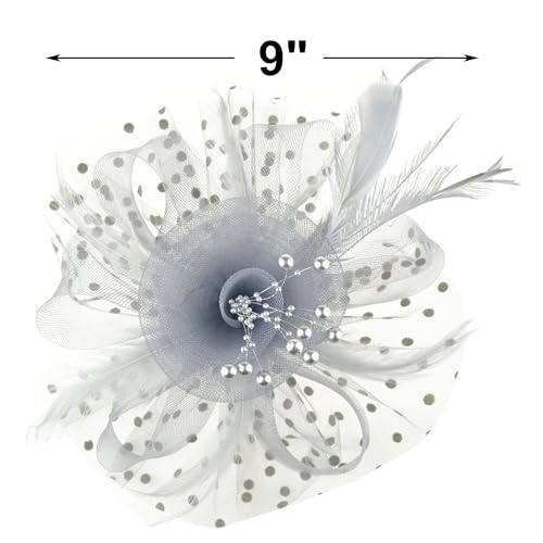 JUNBESTN Fascinators Hat Tea Party Headwear for Women Flower Mesh Feathers Headband - color: Grey