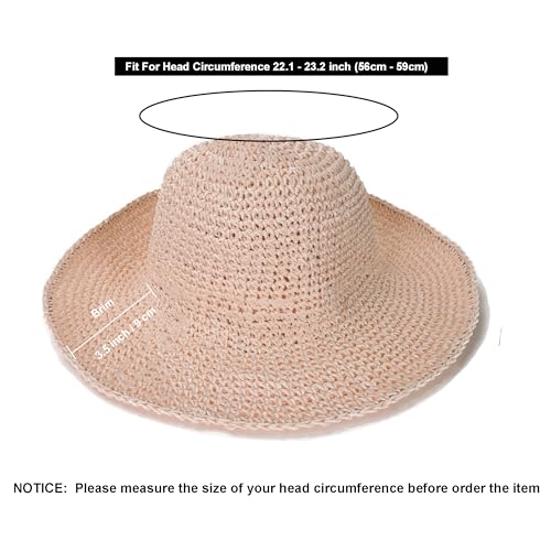 Womens Sun Hats Wide Brim Summer Beach Hat for Women Foldable Travel Straw Hat UPF50+ - color: A-pink