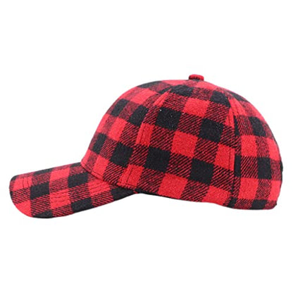 Womens Buffalo-Check Ball-Cap Red-Black-Plaid Baseball-Hat