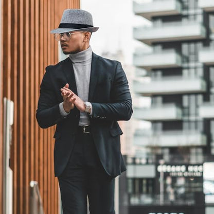 Lisianthus Mens Short Brim Summer Panama Fedora Trilby Sun Hat - color: Grey With Black Band