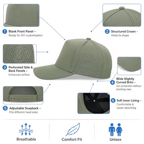 5 Panel Baseball Cap Quick Dry Mesh Snapback Hat for Women Men - color: Sagegreen