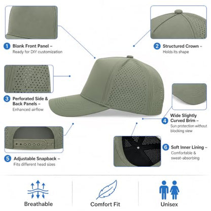 5 Panel Baseball Cap Quick Dry Mesh Snapback Hat for Women Men - color: Sagegreen