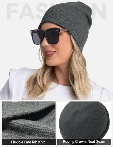 ROYBENS 100% Cotton No Cuff Beanie Hat Men Women, Fisherman Skull Cap - color: Dark Grey