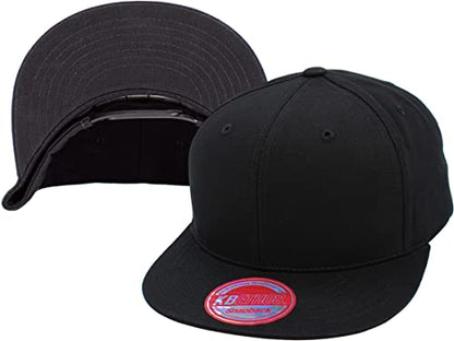 KBETHOS Classic Snapback Hat Blank Cap Underbrim Cotton Wool Blend Flat Visor Adjustable Unisex - color: Black With Black Underbrim