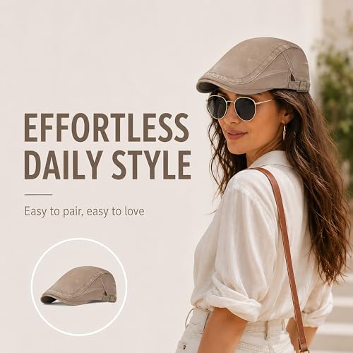 SEAUR Newsboy Hats for Women Cotton Ivy Flat Cap Adjustable Breathable Cabbie Gatsby Golf Hats Gatsby Irish Hat for Men - color: Coffee