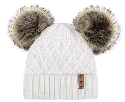 Arctic Paw Womens Winter Hat Cable Knit Beanie for Women Faux Fur Pompom Ears - color: White_grid