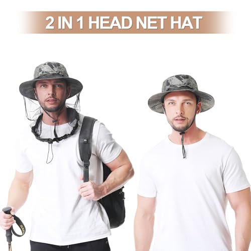 Mosquito Head Net Hat UPF 50+ Sun Protection Bug Hat for Men Women - color: Military Green Camouflage