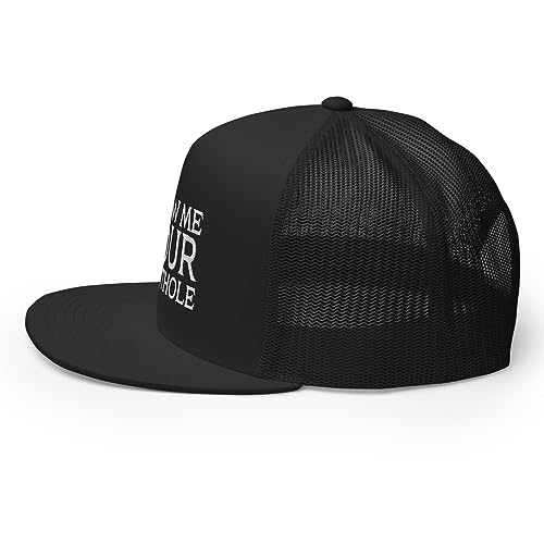 Show Me Your Butthole Premium Trucker Hat Flat Bill High Crown Adjustable Funny Cap - color: Black